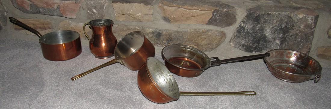 Copper Pots Strainer Skillet: Largest is apprx 7 1/2" in diameter ( strainer) .