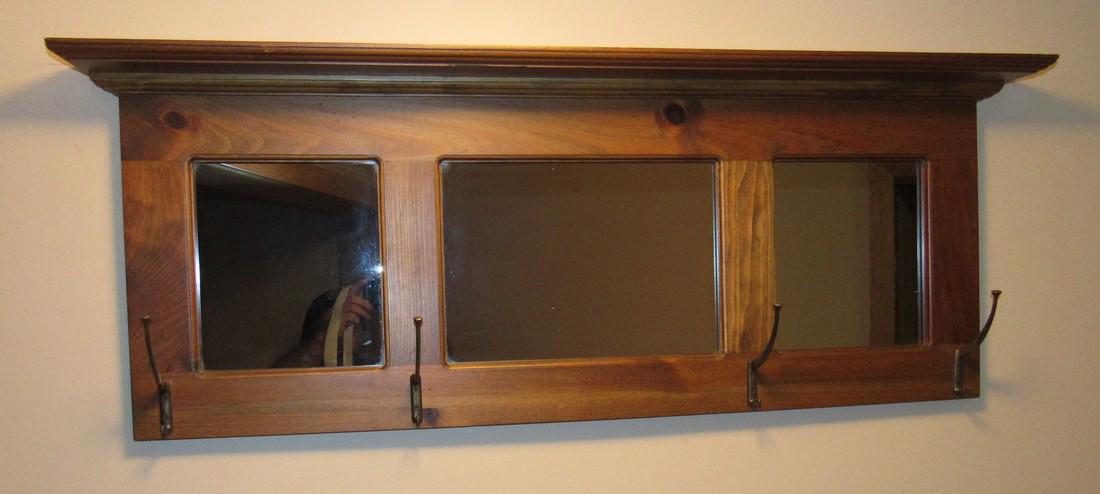 Pine Mirrored Coat Rack: Approx 42" x 16 1/2"