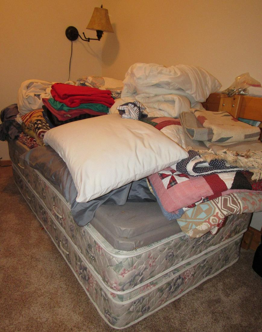 Bed Blankets and Misc: Lot includes all pictured on right side of bedroom. Take what you want and leave the rest