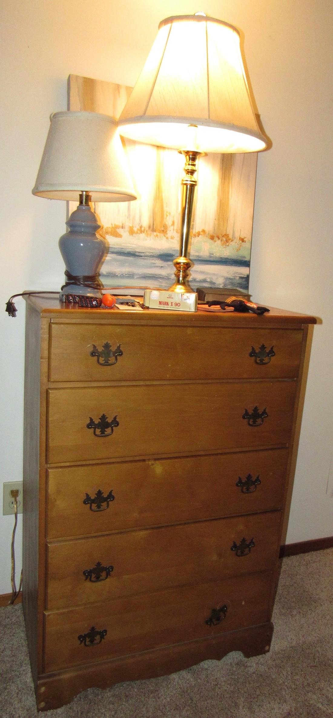 Dresser w/ Contents Incl Golf Balls Ty Beanie Baby: Dresser is approx 18" x 28 1/2" x 42 1/4" tall. Take what you want and leave the rest