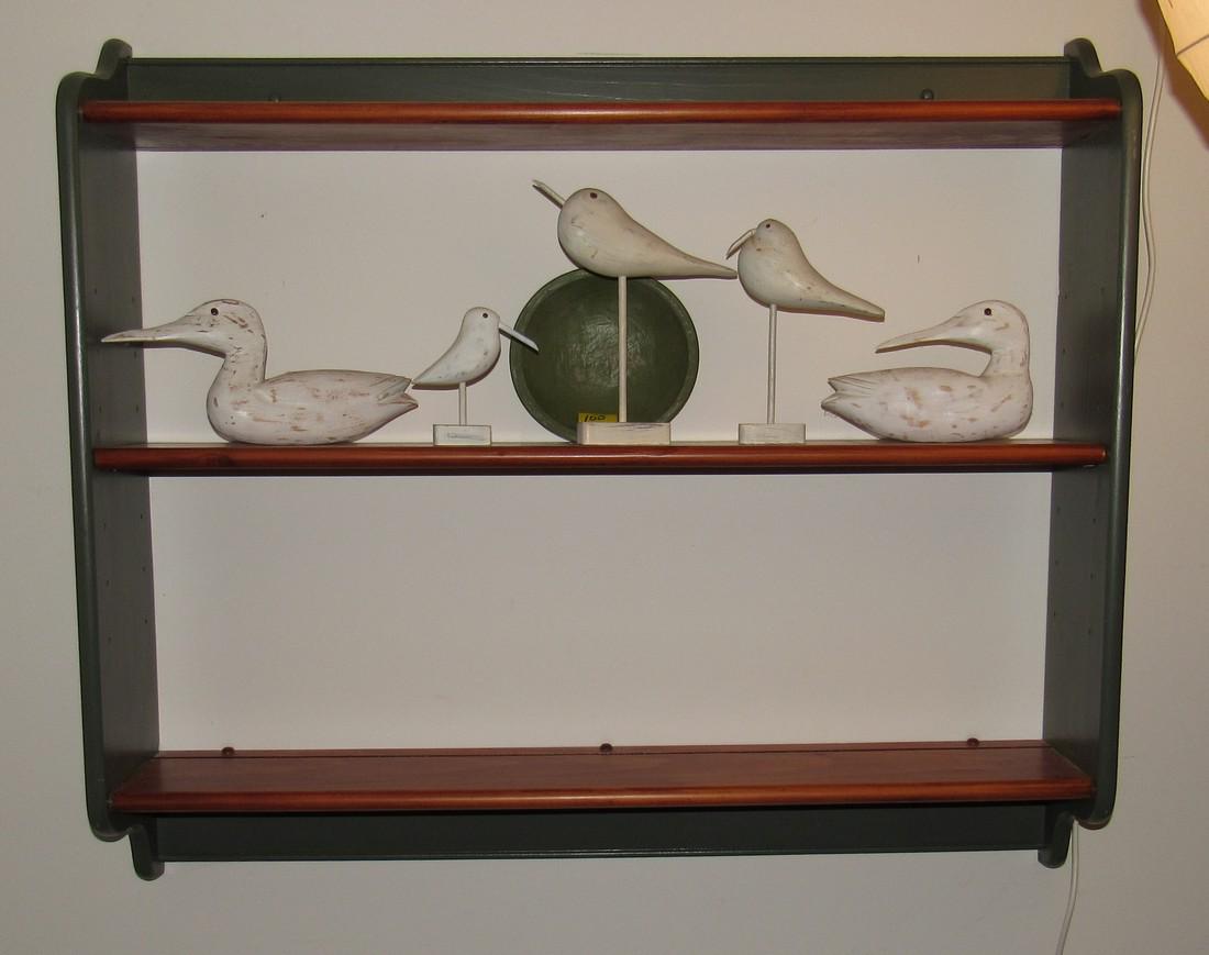 Shelf: Appro 6 3/4" x 36" x 32" tall. DOES NOT INCLUDE ITEMS ON IT.