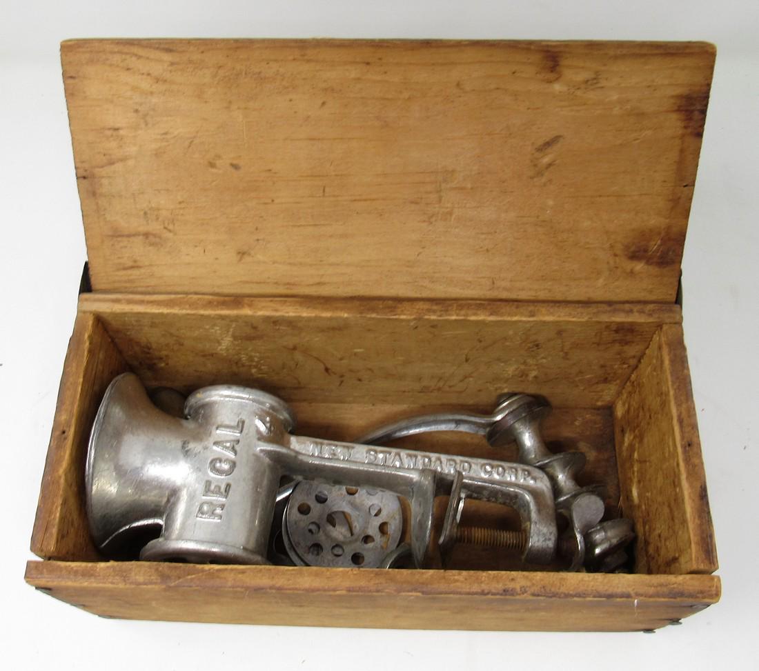Regal Meat Grinder in Wood Box: Box is approx 5" x 10 1/4" x 4 3/4" tall