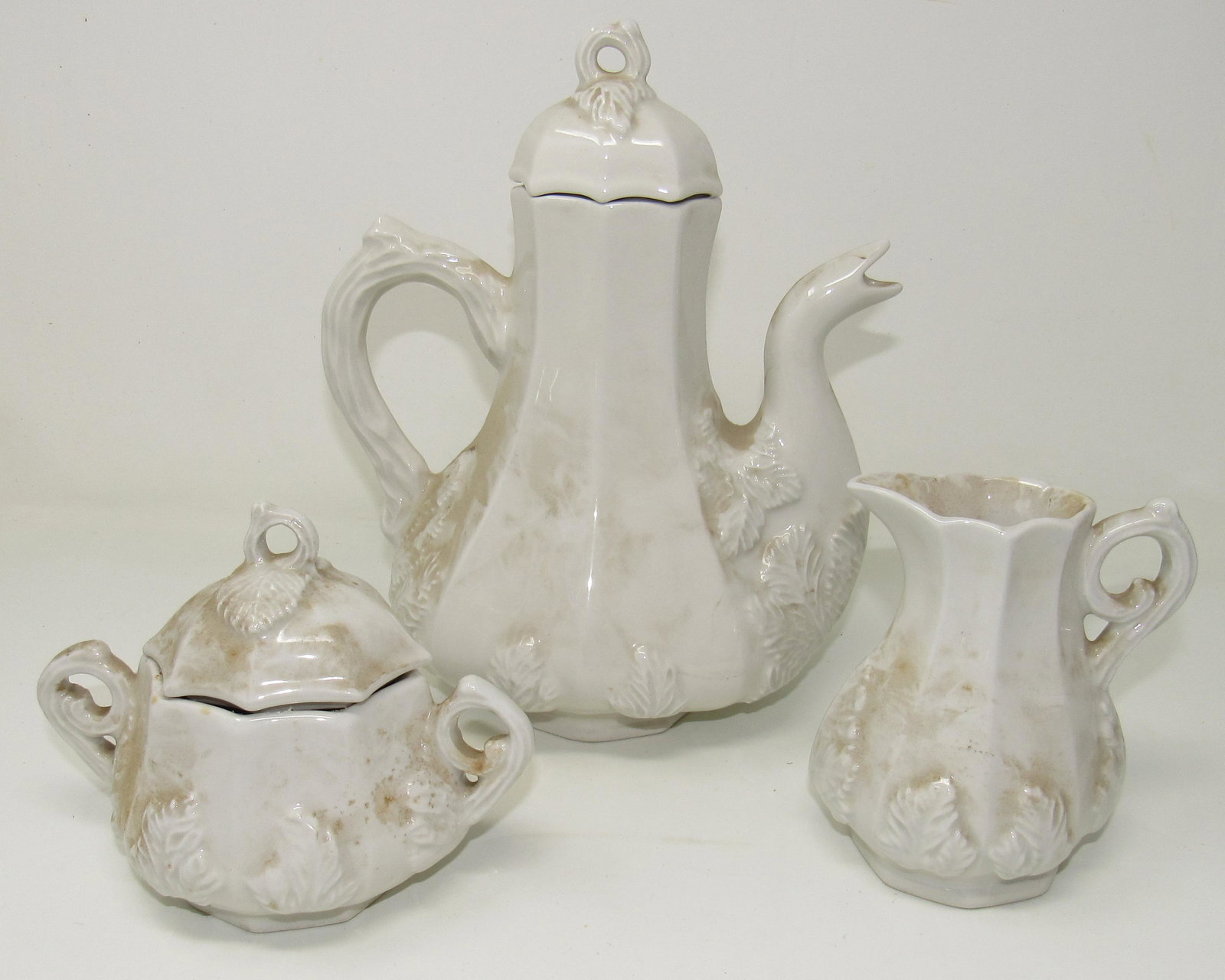 Red Cliff Ironstone China Teapot Sugar & Creamer: Teapot is approx 10 1/2" tall.