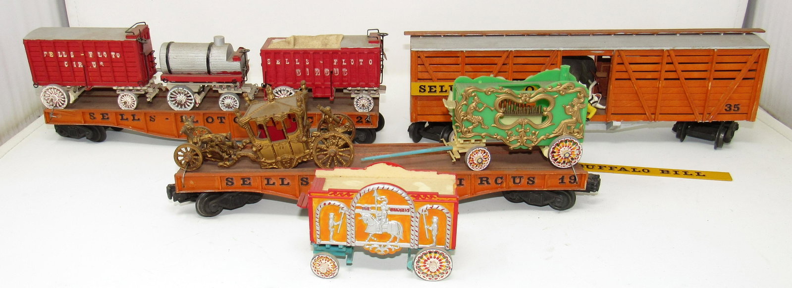 Sells Floto Circus Wooden Train Cars: Each Car is approx 12 1/2" long