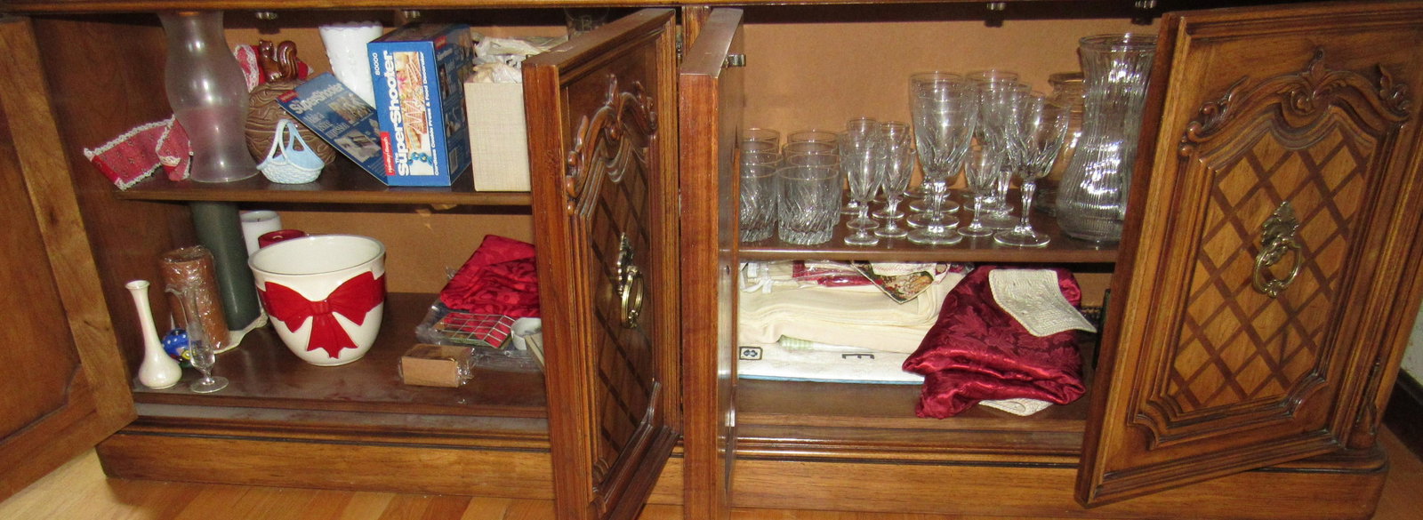 Stemware & Misc: Getting all pictured IN sideboard cabinet and in drawer. Take what you want and leave the rest
