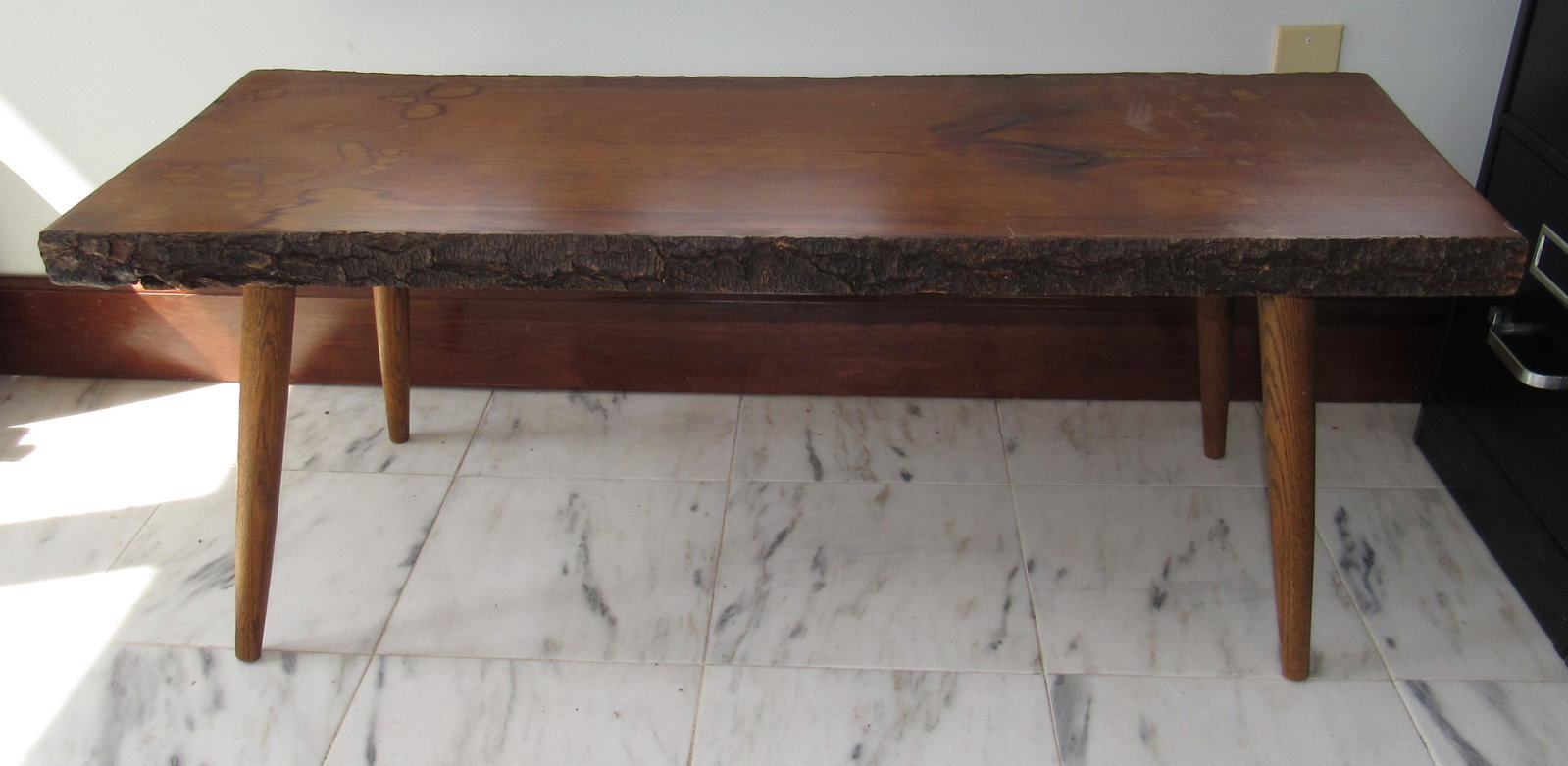 Wood Slab Bench: Approx 17" x 44" x 17" tall x 1 3/4" thick