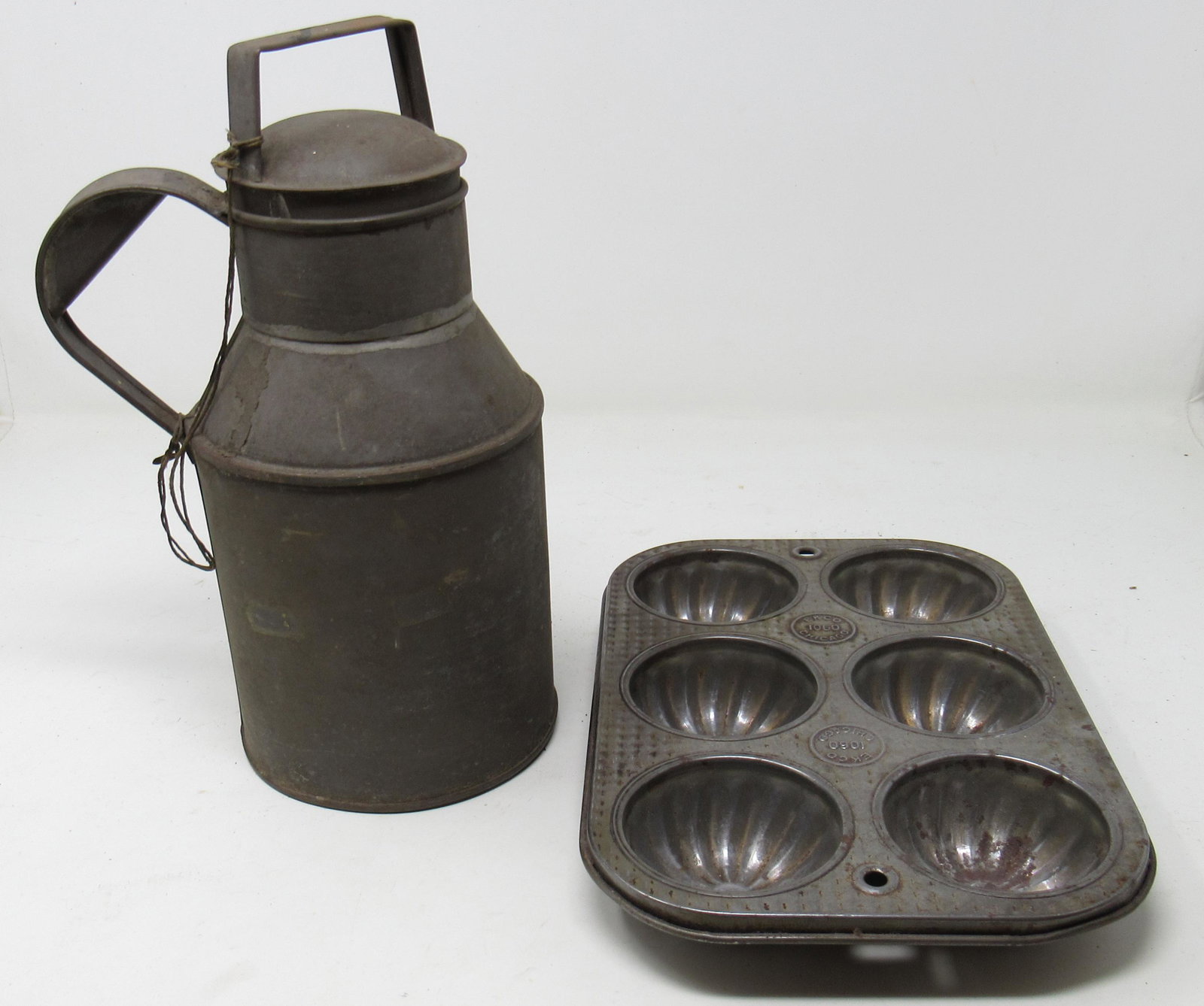 Muffin Pan and Primitive Cream Can: Cream Can is apprx 10 3/4" tall