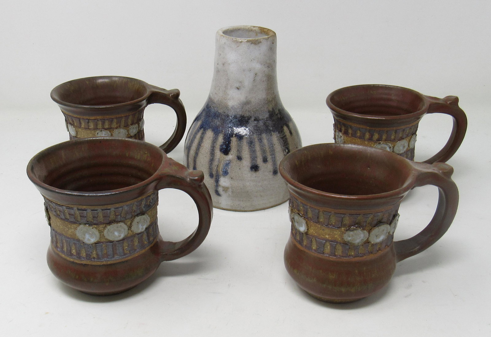 Signed Ed Schrock Coffee Cups & Lori Vase: Vase is apprx 4 1/2" in diameter and 6 1/2" tall