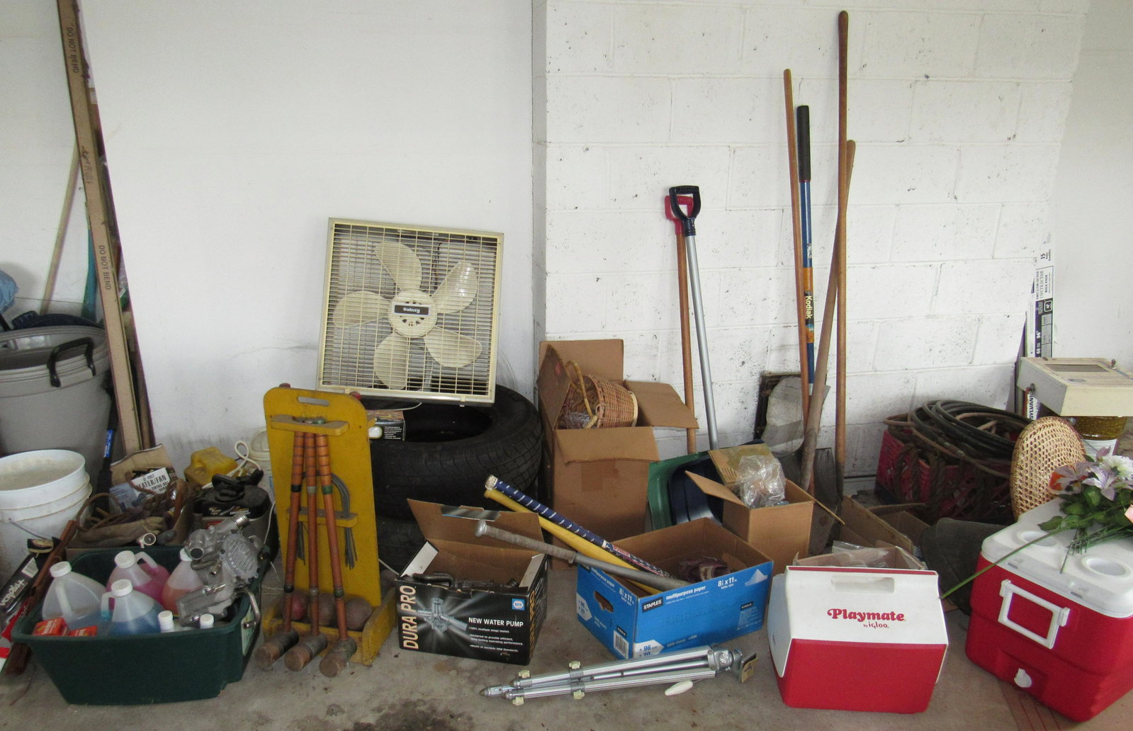 Partial Wall Contents of Garage incl Car Parts Tools: Getting all pictured. Croquet Set, New Car Parts, Take what you want and leave the rest