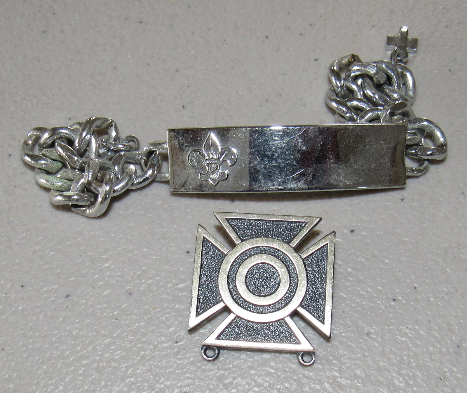 Nickel Silver Boy Scout Bracelet Sterling Military Pin: Getting both
