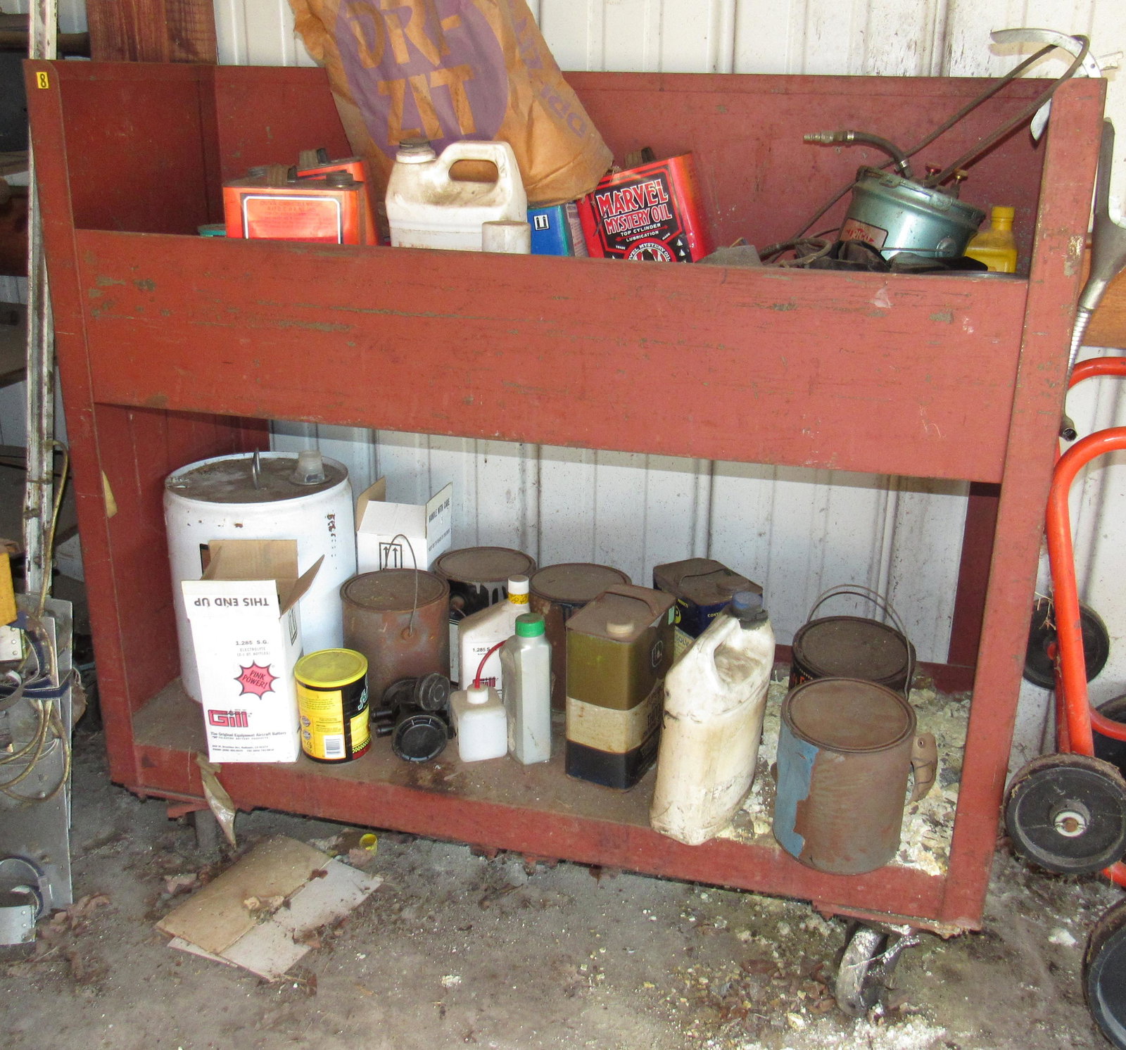 Rollling Metal Cart and Contents: Approx 18" x 50" x 47" tall