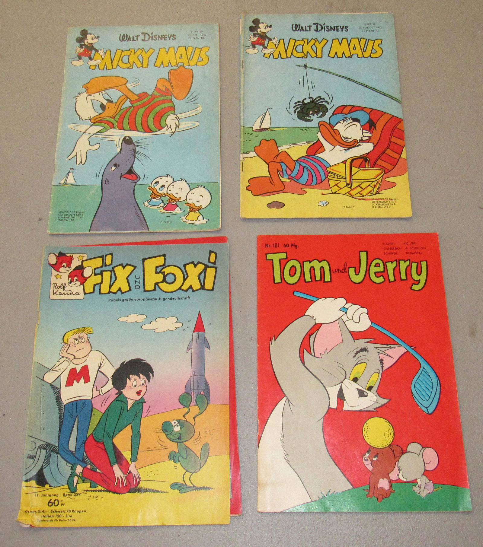Micky Maus Tom and Jerry Fix und Foxi Comic Books: Getting all 4 pictured