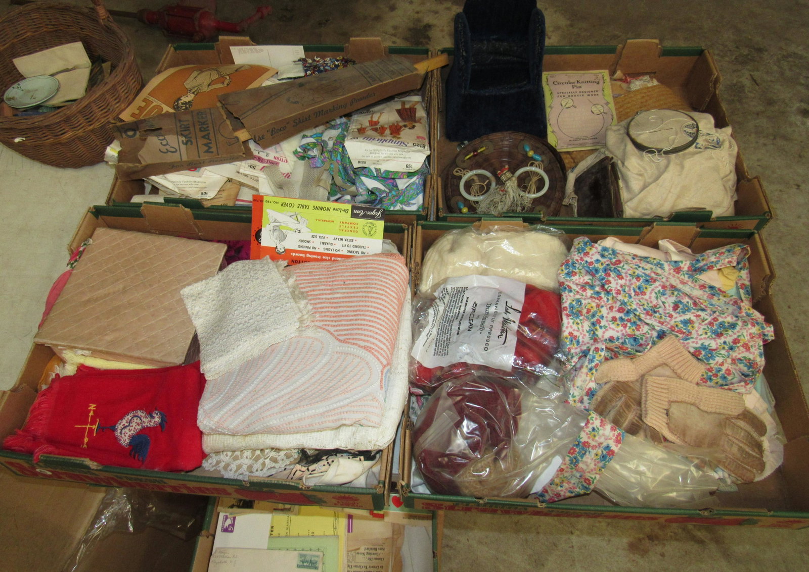 Sewing Basket Material Patterns & Misc: Getting all pictured on table