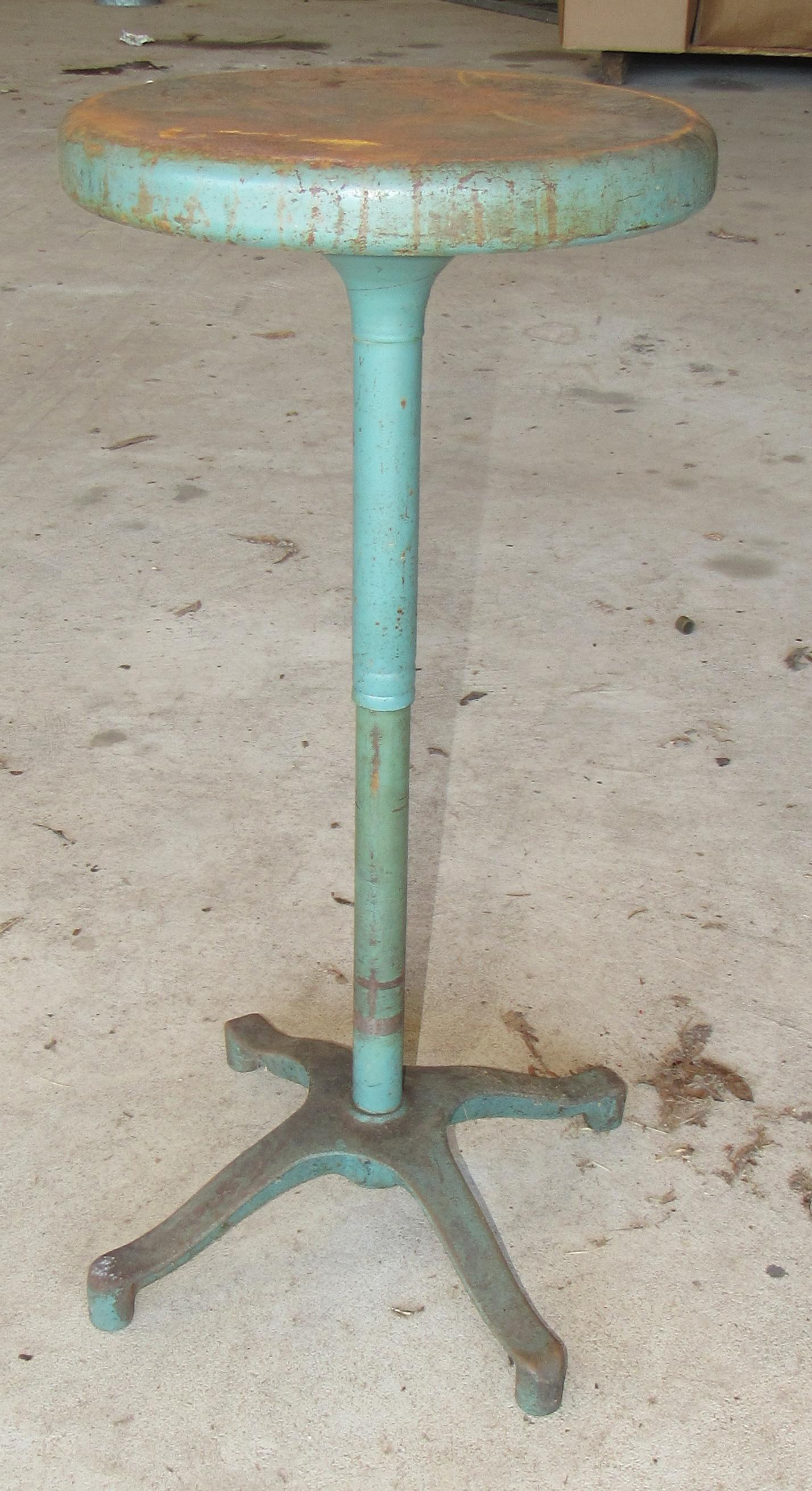 Vintage Metal Industrial Stool: Approx 13" in diameter and 28" tall