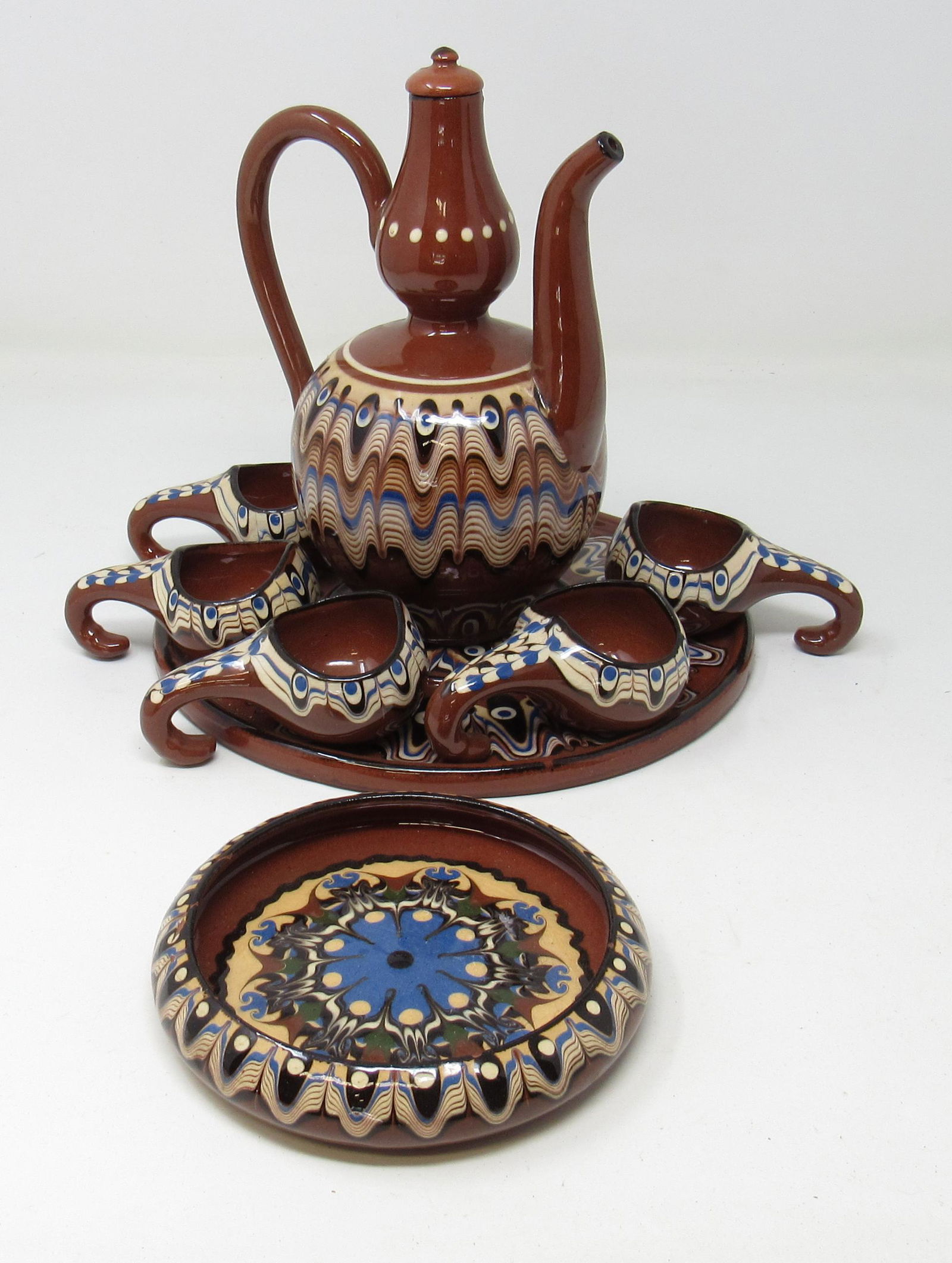 Redware Tea Set: Teapot is approx 7 1/2" tall
