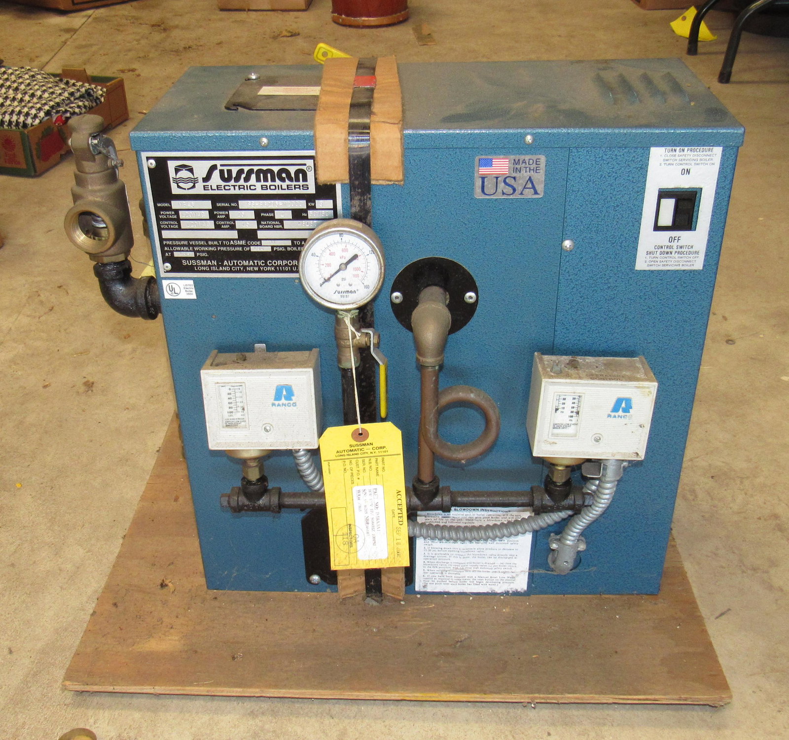 Sussman Electric Boiler: Apprx 8" x 18" x 18" tall