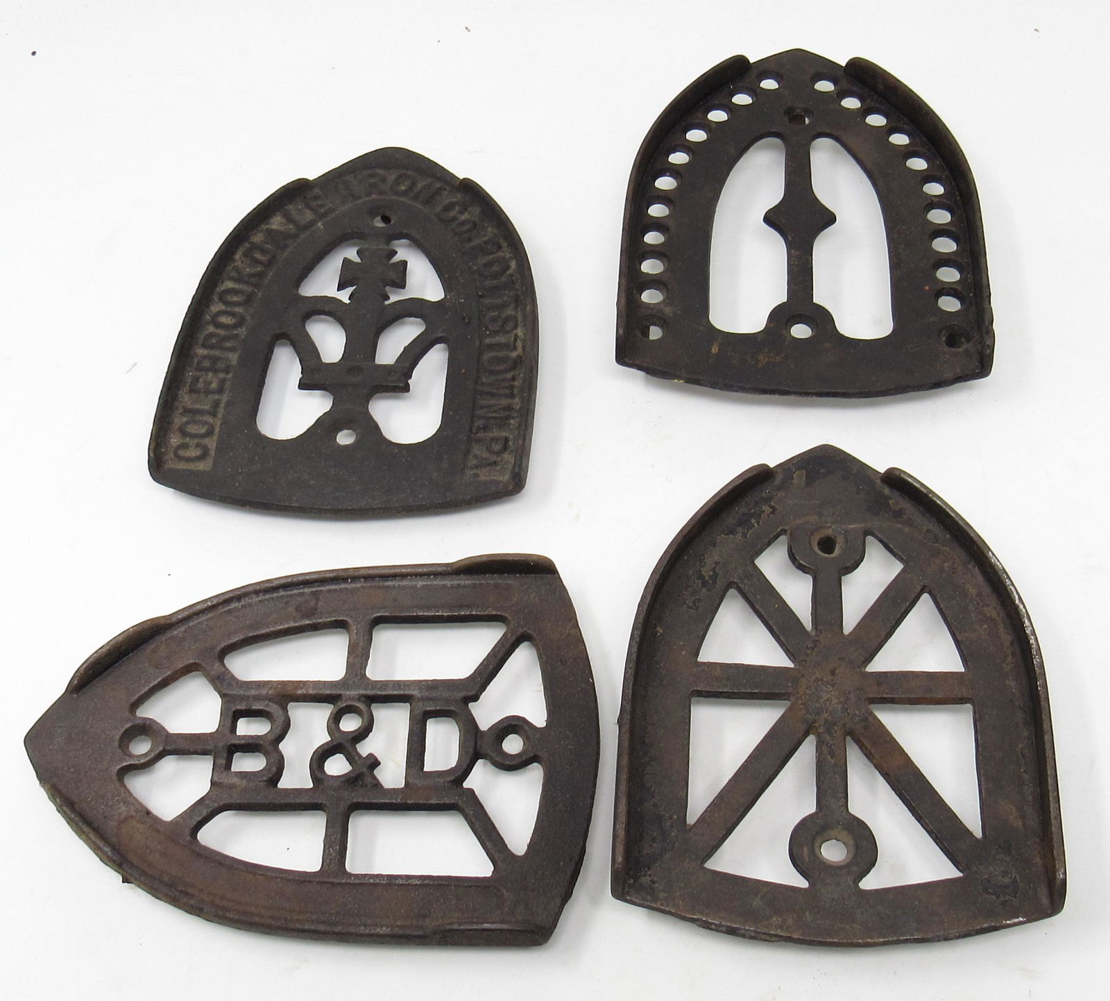 B&D Coalbrookdale Sad Iron Trivets: Approx 4 1/2" x 6" . 2 are not marked