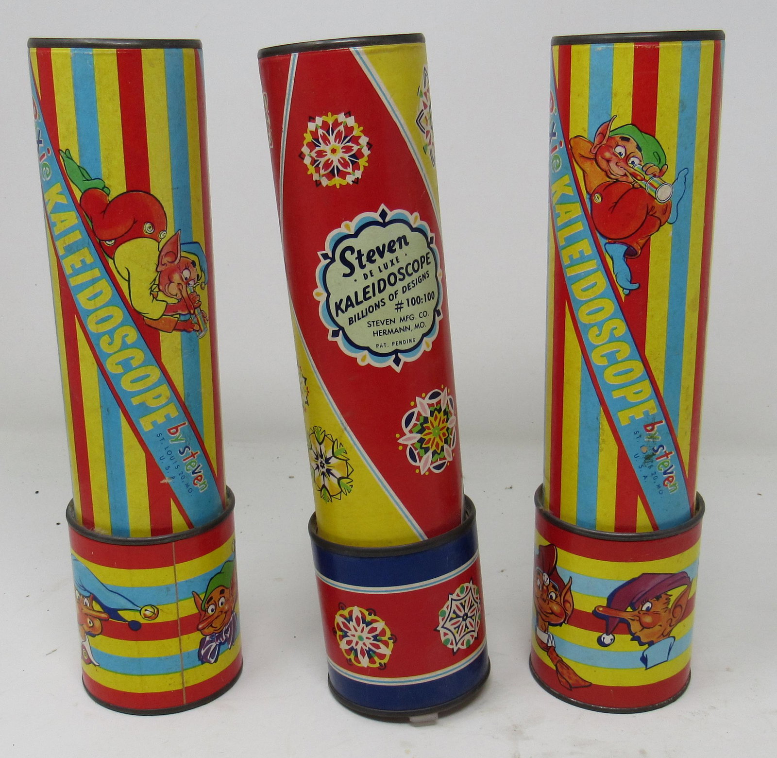 Pixie Steven Kaleidoscopes: Approx 2 1/2" in diameter and 8 3/4" tall