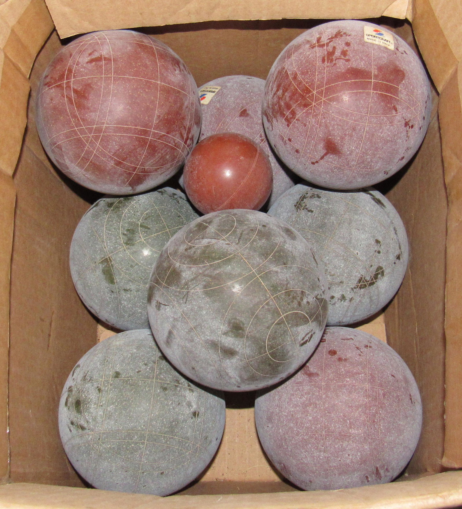 Sportcraft Bocce Balls: 8 large and 1 small.