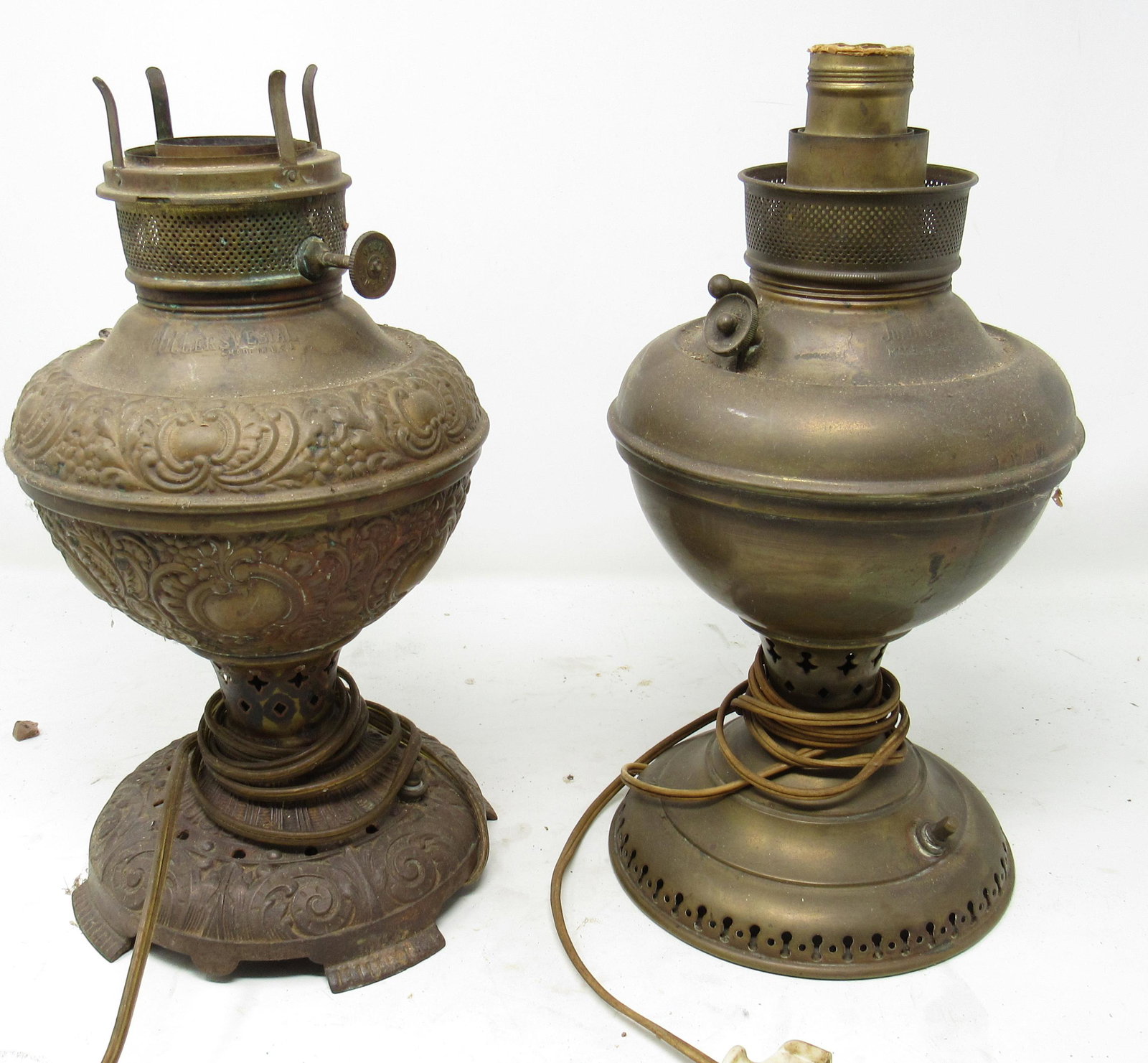 Brass Millers Vessel & Rayo Lamps: Millers is approx 11 3/4" tall and has cast iron base.