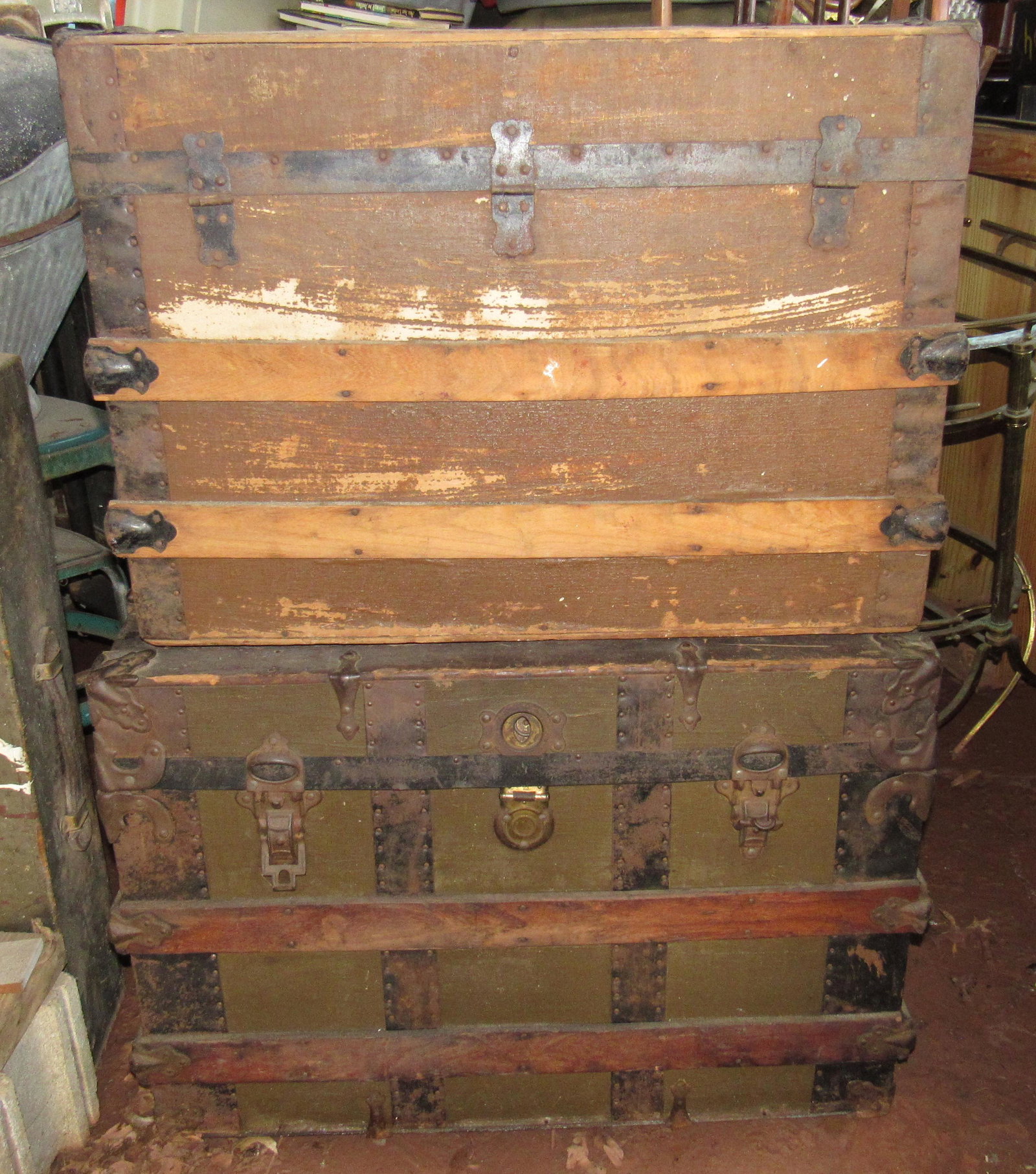 2 Trunks: Larger one is apprx 19 1/2" x 30" x 21 1/2" tall