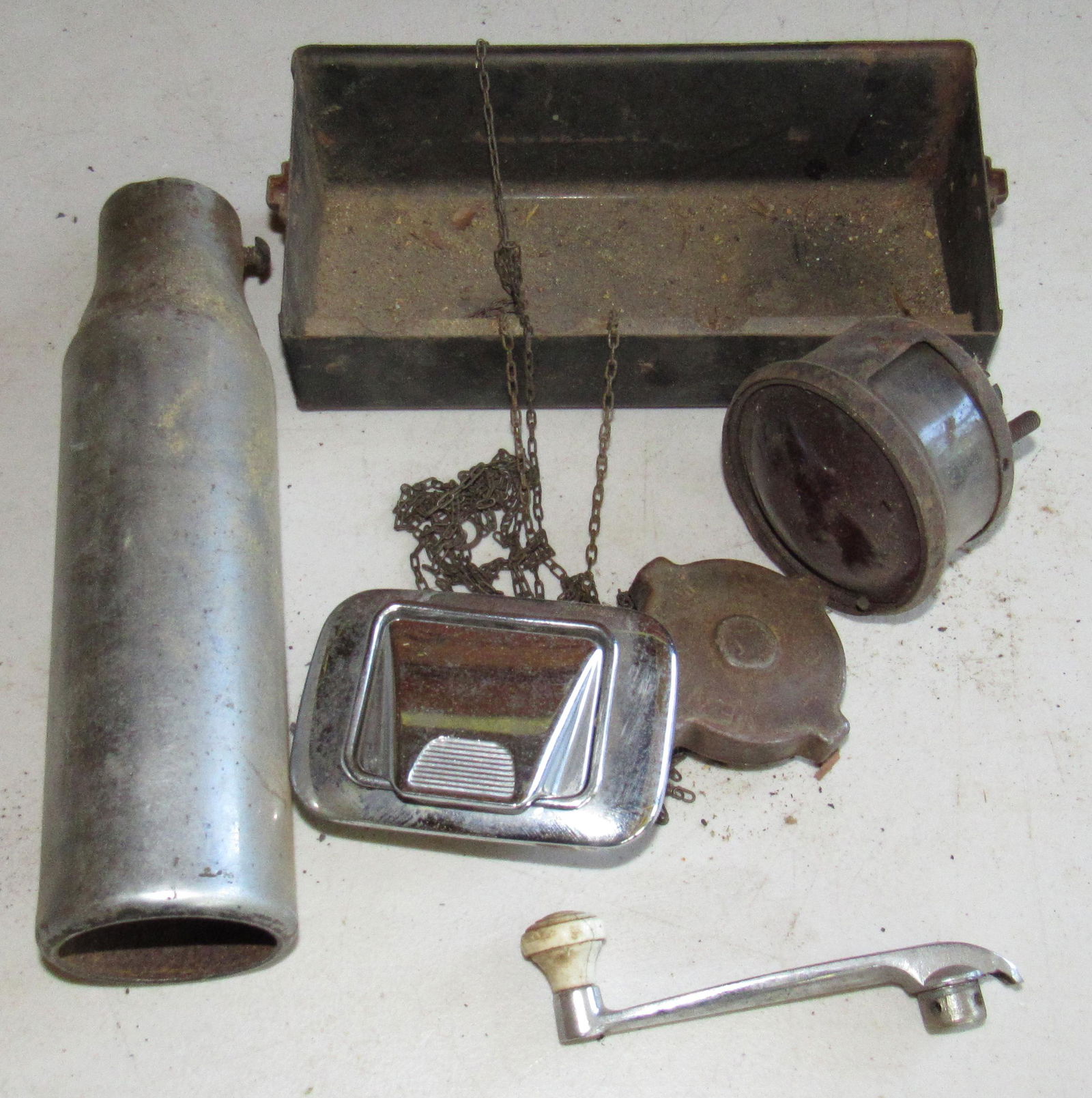 Antique Car Glass Tail Light Vintage Ashtray & Misc: Getting all on table