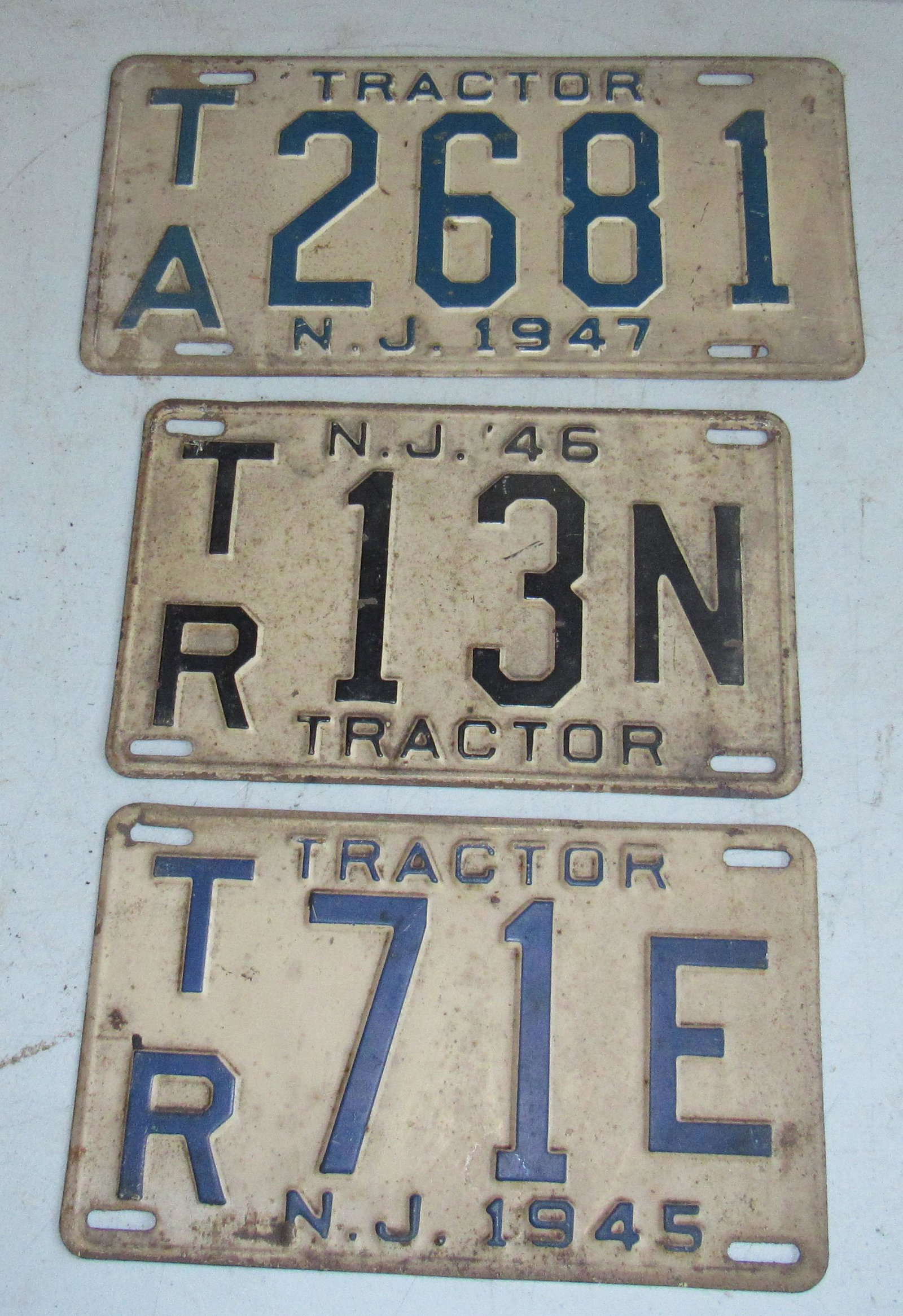 1945 '46 '47 NJ Tractor License Plates: New Jersey plates