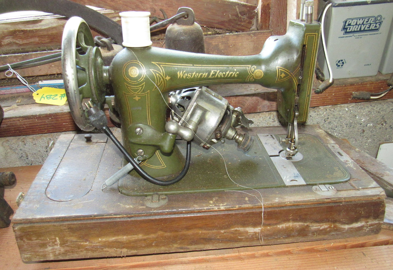 Antique Green Western Electric Sewing Machine: Sewing machine