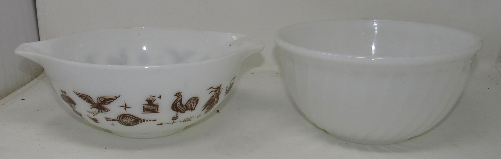 Fire King and Pyrex Mixing Bowls: Fire King is approx 9" in diameter
