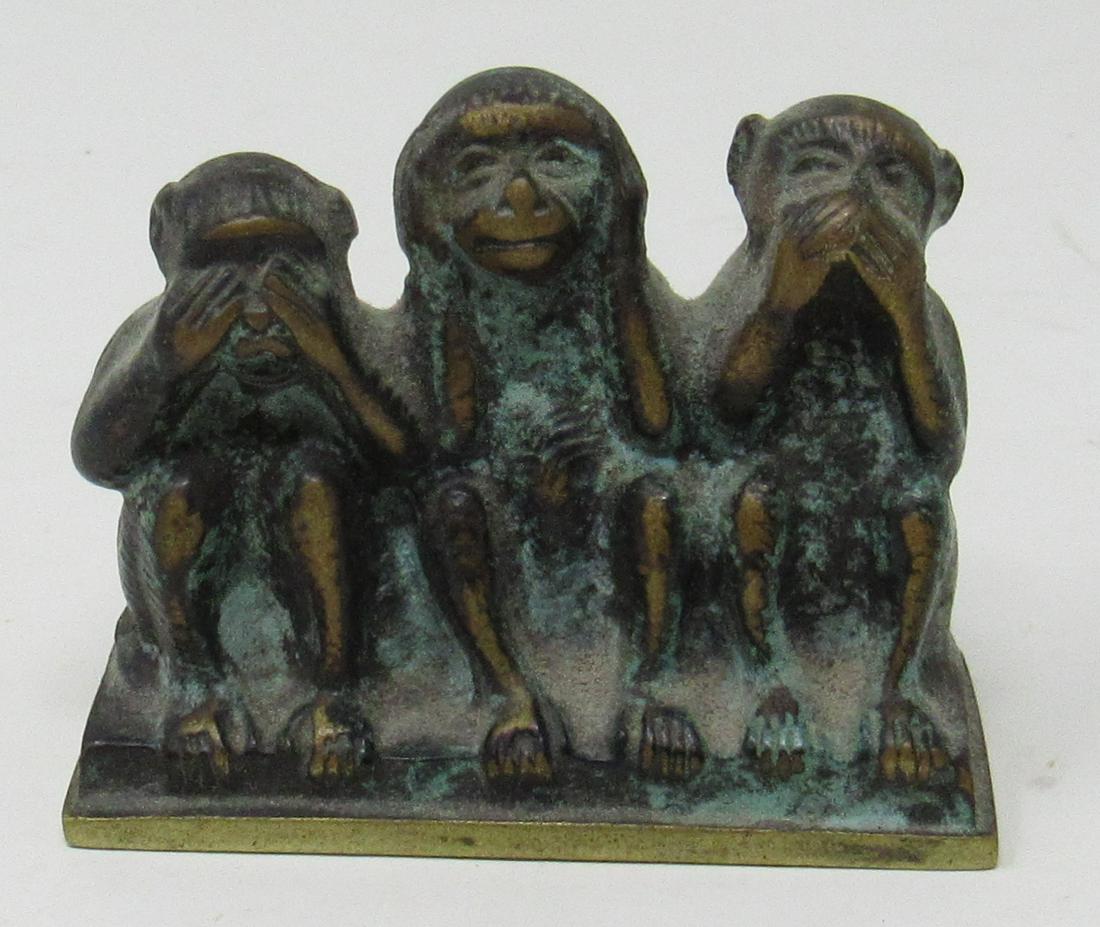 3 Bronze Monkeys: Apprx 1 1/8" x 2 5/8" x 2" tall