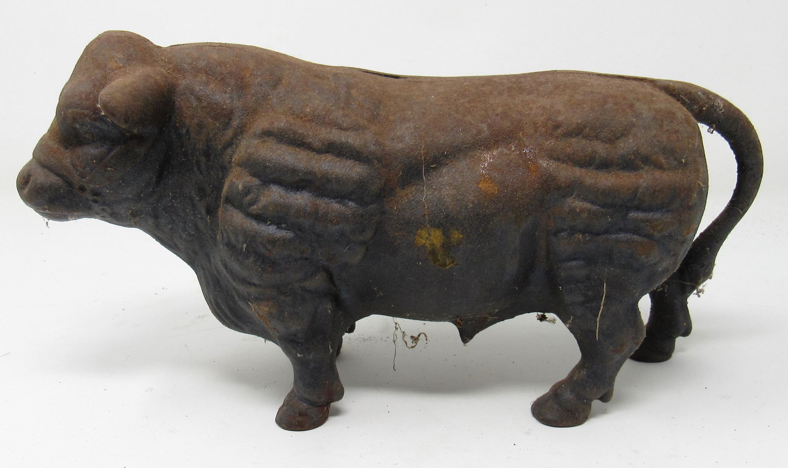 Cast Iron Bull Cow Bank: Approx 11" long and 6" tall
