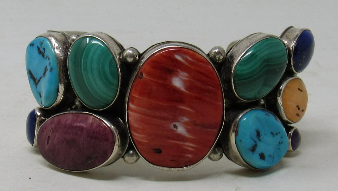 Sam Piaso Sterling Silver Multi Stone Cuff Bracelet: Apprx 2 5/8" wide and opening is approx 1 1/2"