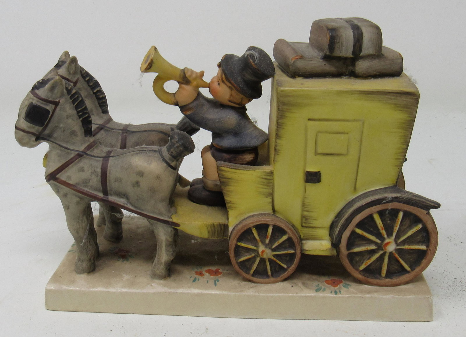 The Mail is Here Horse & Carriage Hummel: Approx 2 3/4" x 6 1/4" x 4 1/2" tall