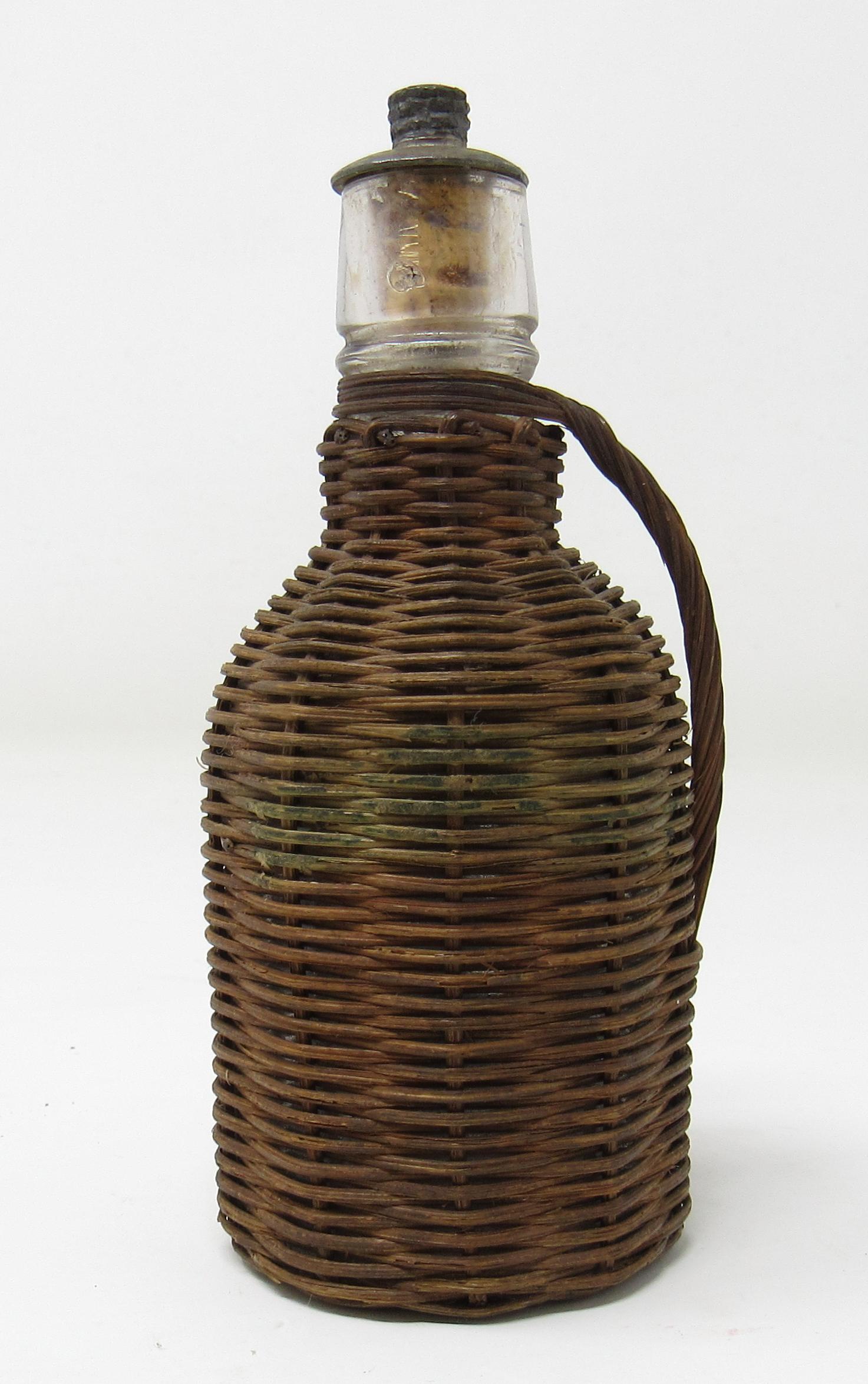Early Miniature Basket Weave Bottle: Approx 1 5/8" in diameter and 4 1/4" tall