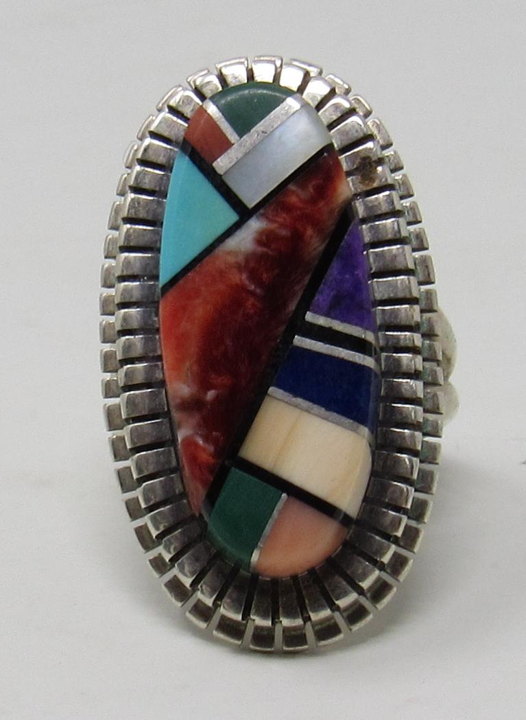 Sterling Silver Multi Stone Ring Signed R Jack: Size is approx 8 1/2