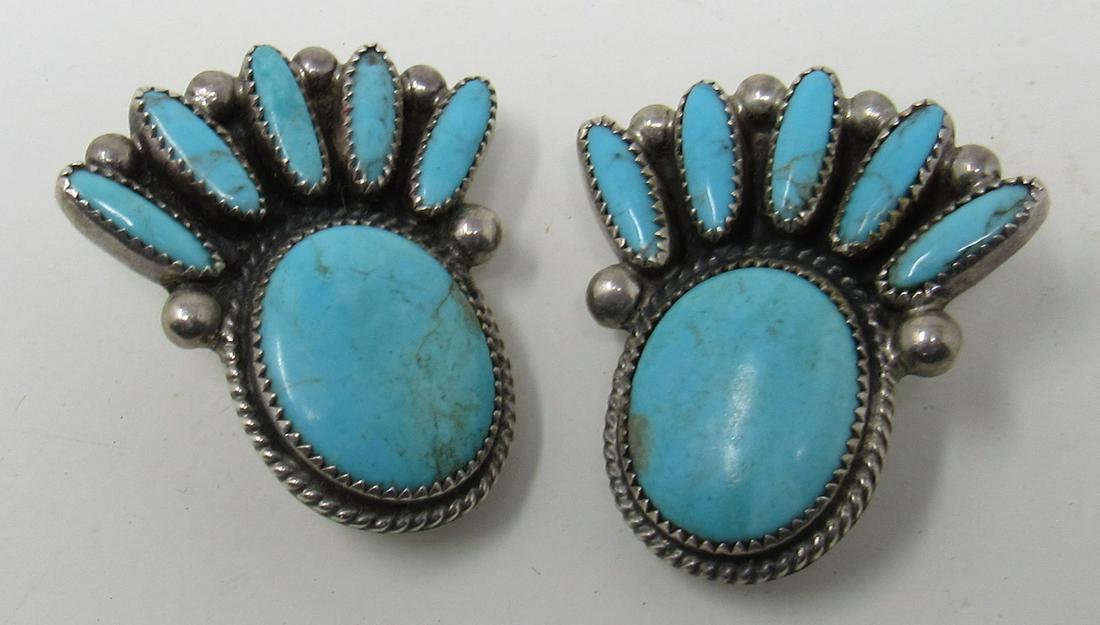 Ron Wesley Clip on Turquoise Earrings: Approx 1 1/2" x 1 3/8"