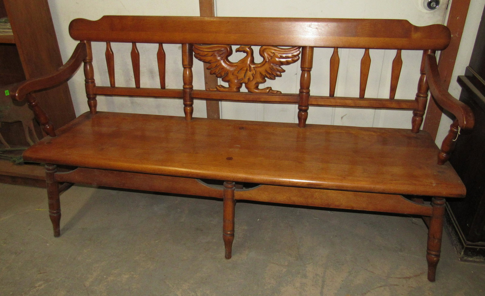 Cushman Eagle Carved Bench: Approx 62" long