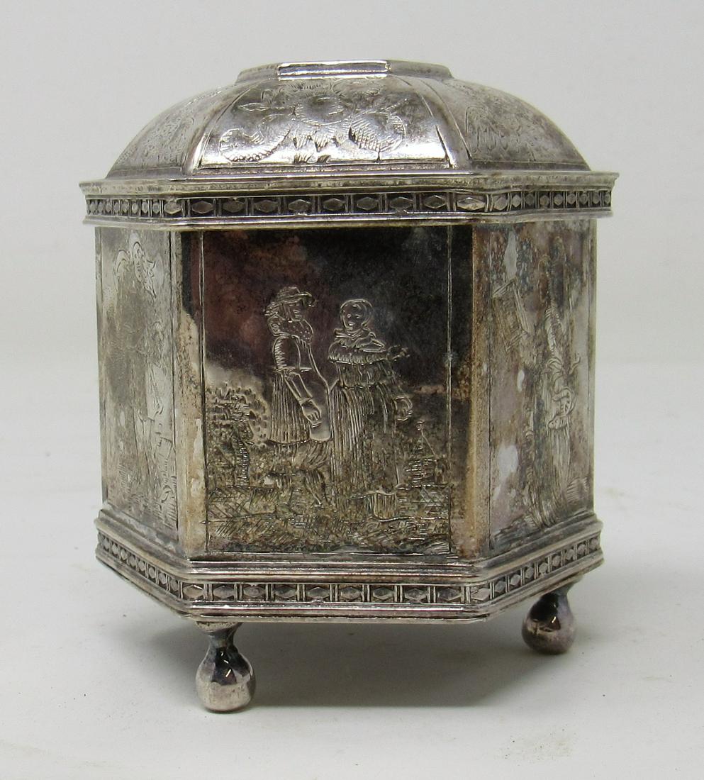 MMA Trinket Box Sterling ?: Approx 2 1/4" across, 2 3/4" tall and weighs approx 80 grams. We do not guarantee it to be sterling