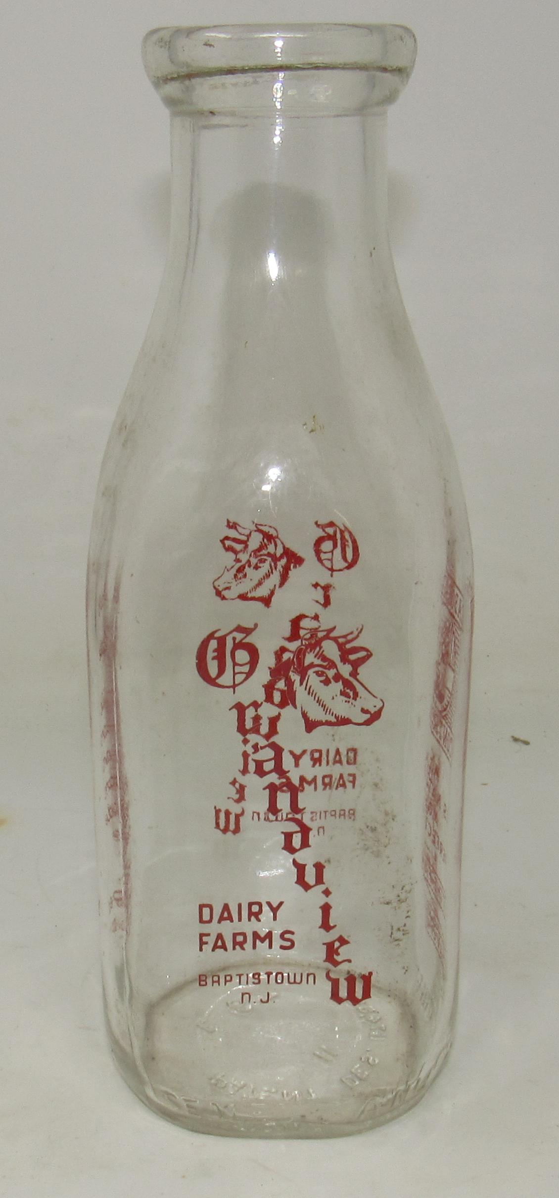 Grandview Dairy Baptistown NJ Quart Milk Bottle: Quart bottle