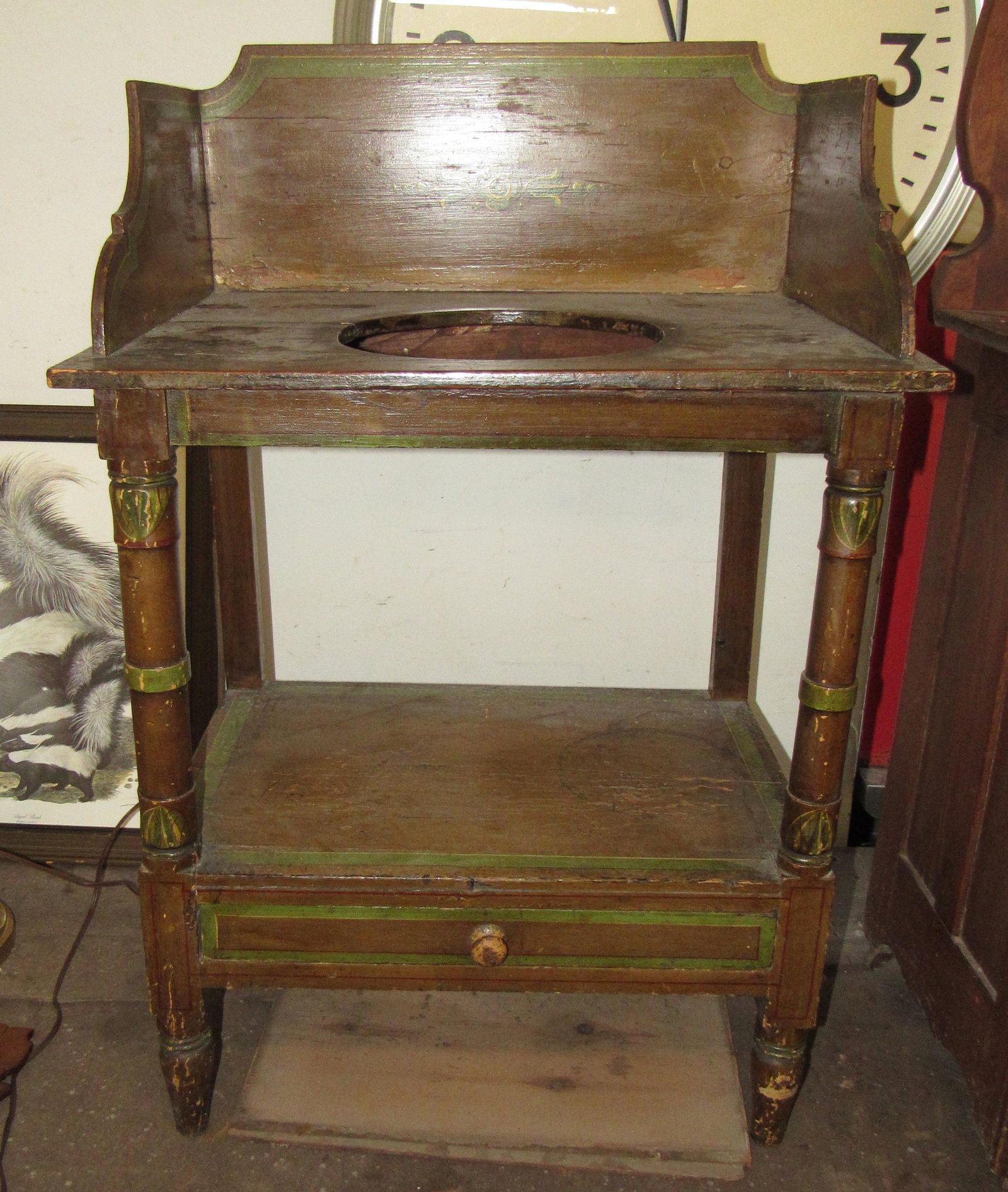 Paint Decorated Washstand: Approx 15" x 22 1/2" x 37" tall