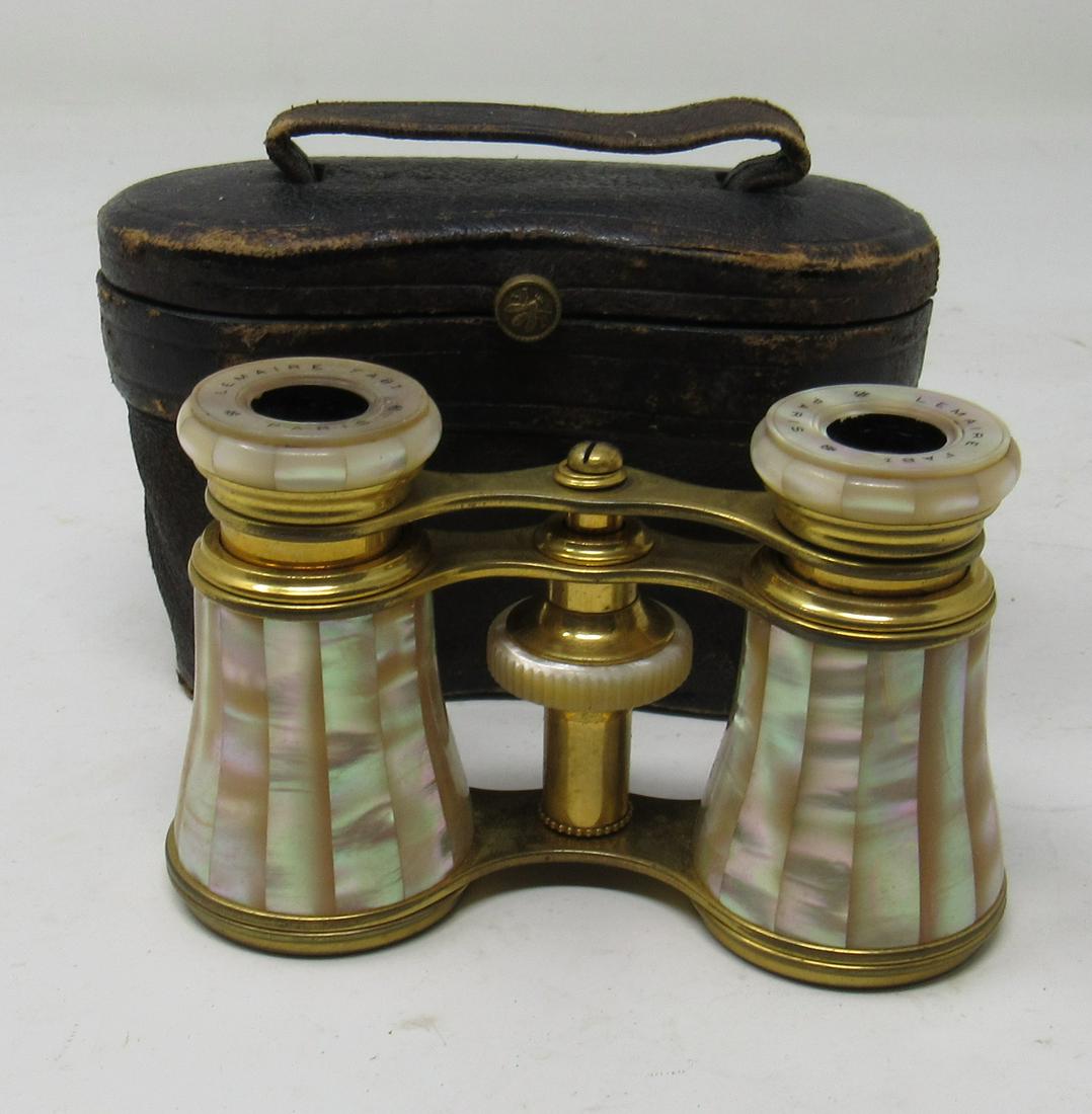 Brass with Mother of Pearl Lemaire Fabi Binoculars: Approx 2 1/2" tall