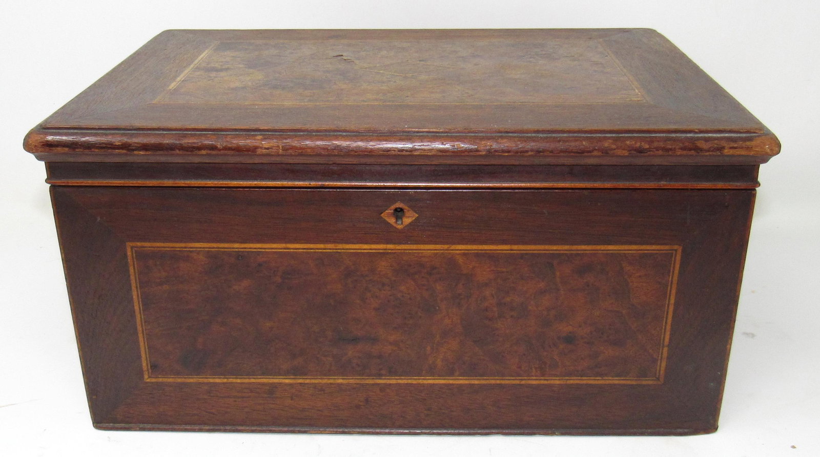 Wooden Inlaid Sewing Box: Approx 9 1/2" x 13 1/2" x 6 3/4" tall.