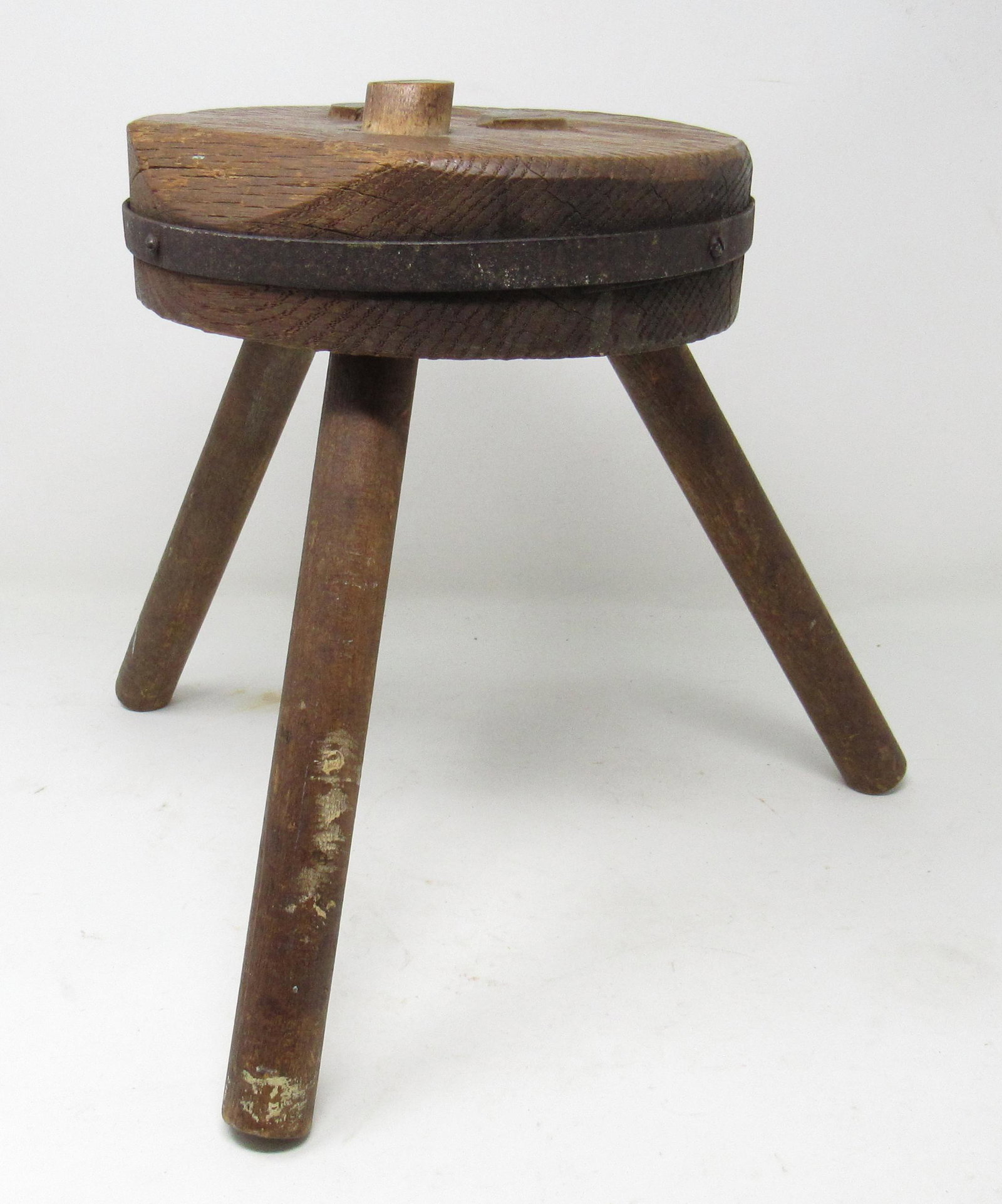 Primitive Milk Stool: Apprx 7 1/2" in diameter and 10 1/4" tall.