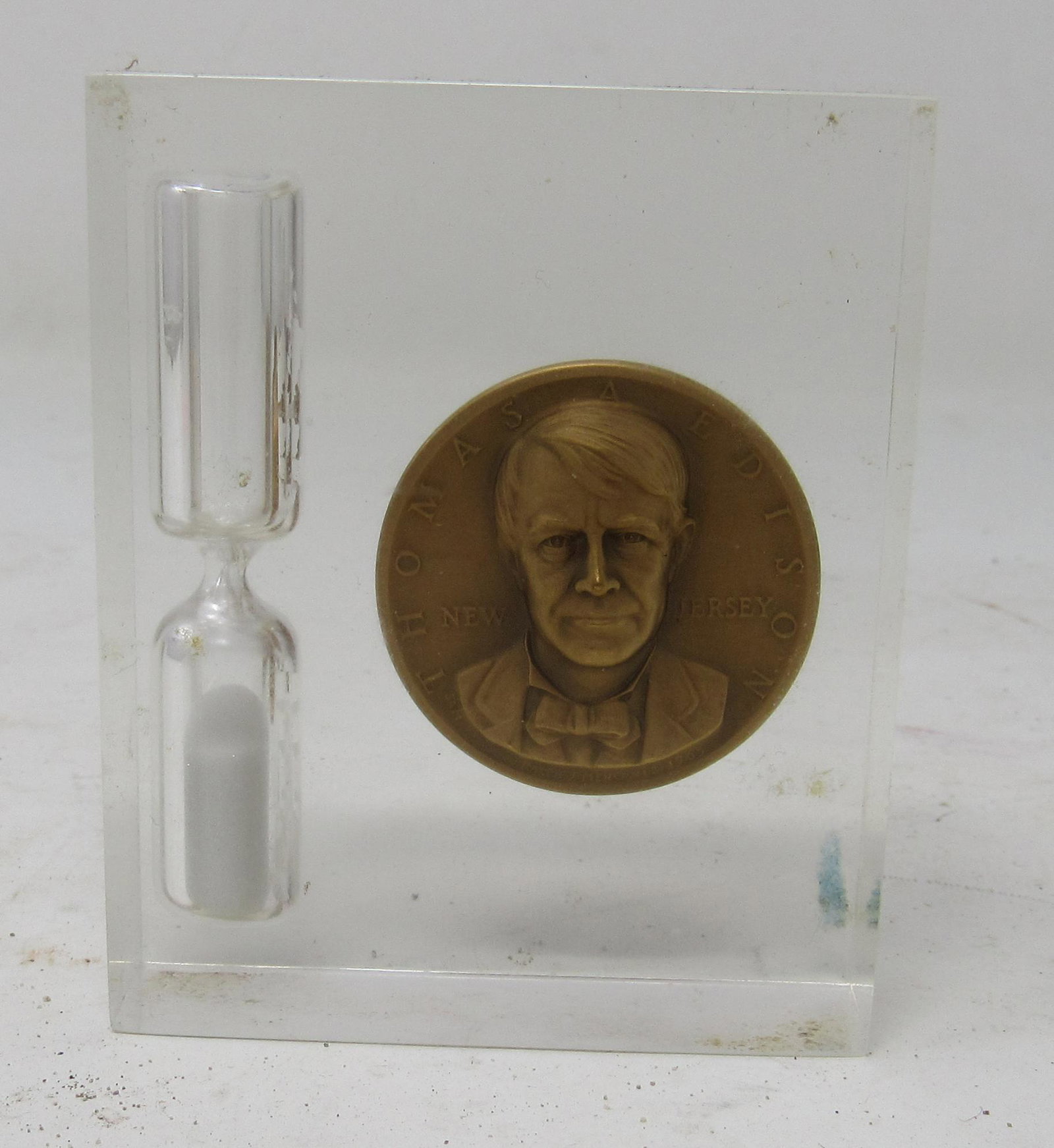 Thomas Edison Bronze Medal Hour Glass: Apprx 2 1/4" x 2 1/2" tall