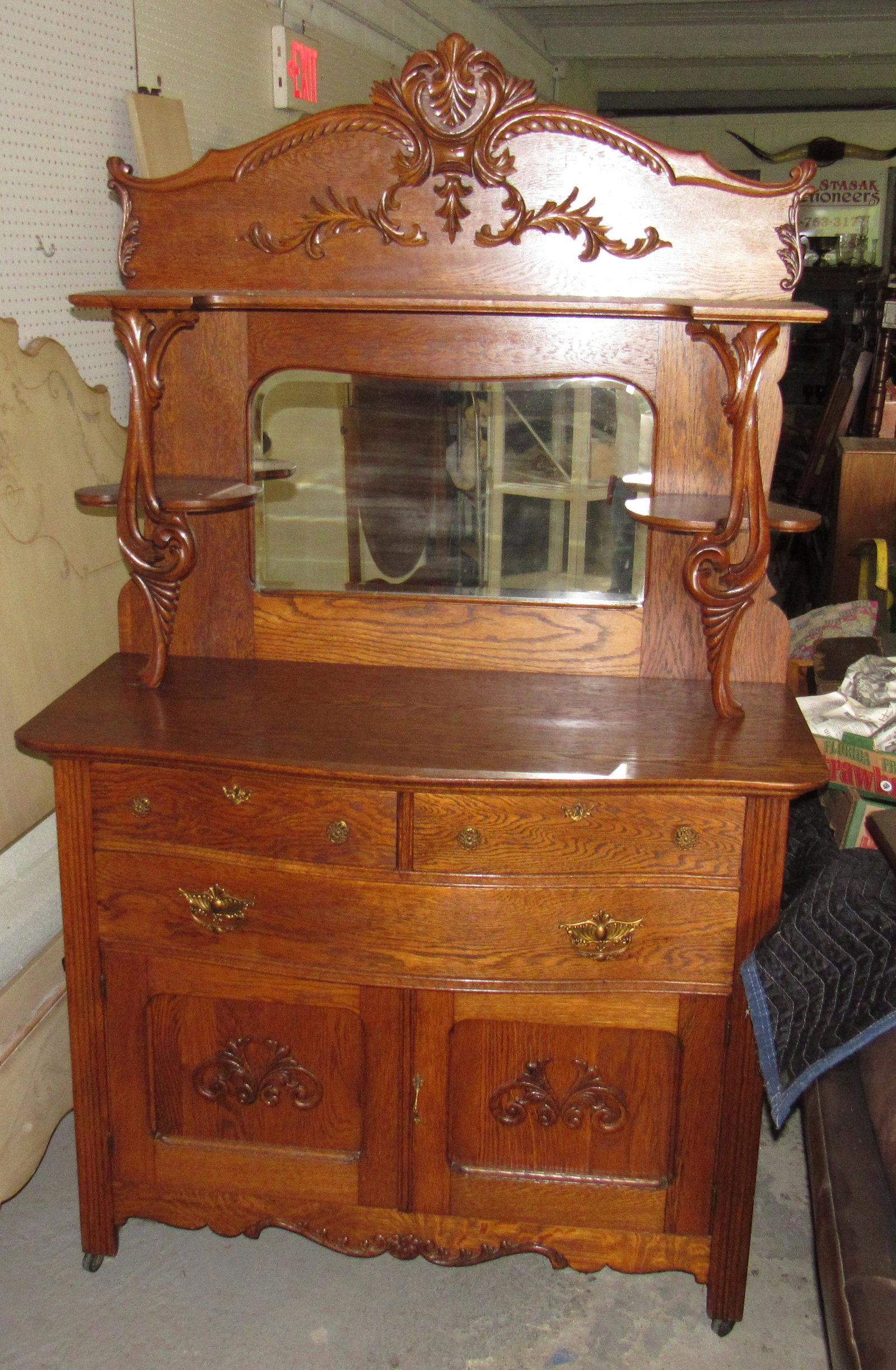 Oak Sideboard: Approx 22" x 48" x 81 1/2" tall