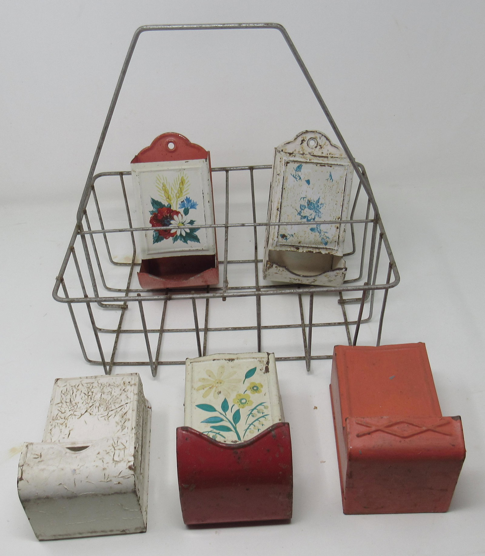 Wire Bottle Crate & Matchholders: Crate is approx 8 3/4" x 11 1/2" x 11 1/2" tall