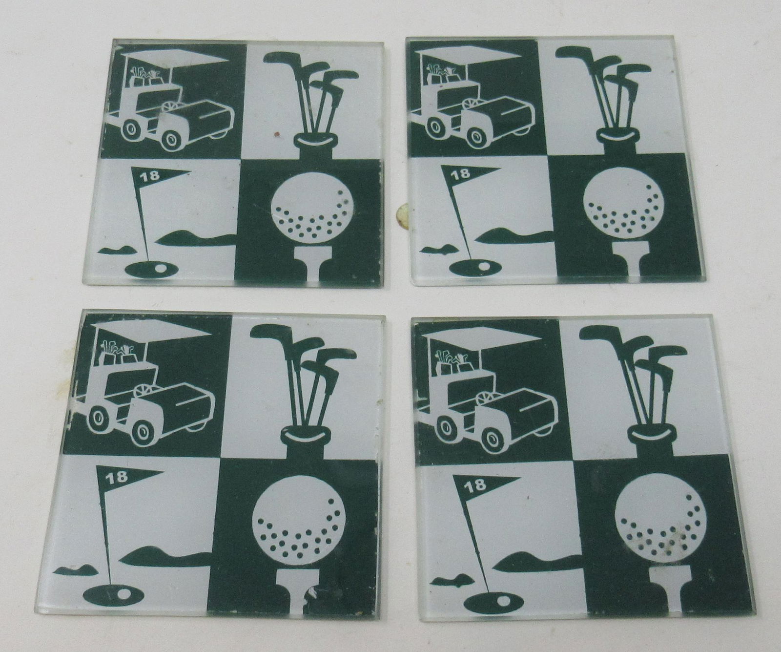 4 Vintage Golf Coasters: Approx 3 5/8" x 3 5/8"