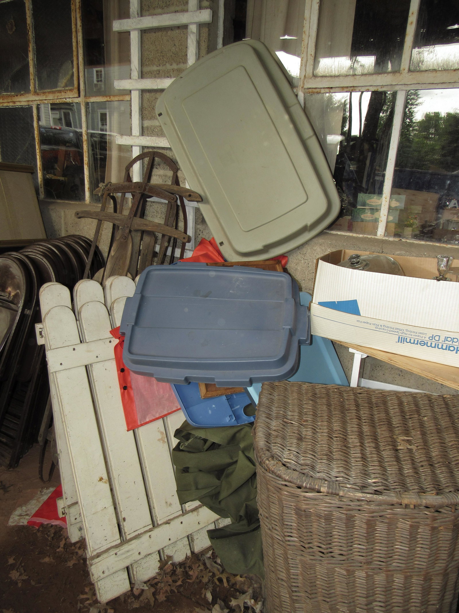 Sleds Folding Chairs Box of Glassware & Misc: Take what you want and leave the rest