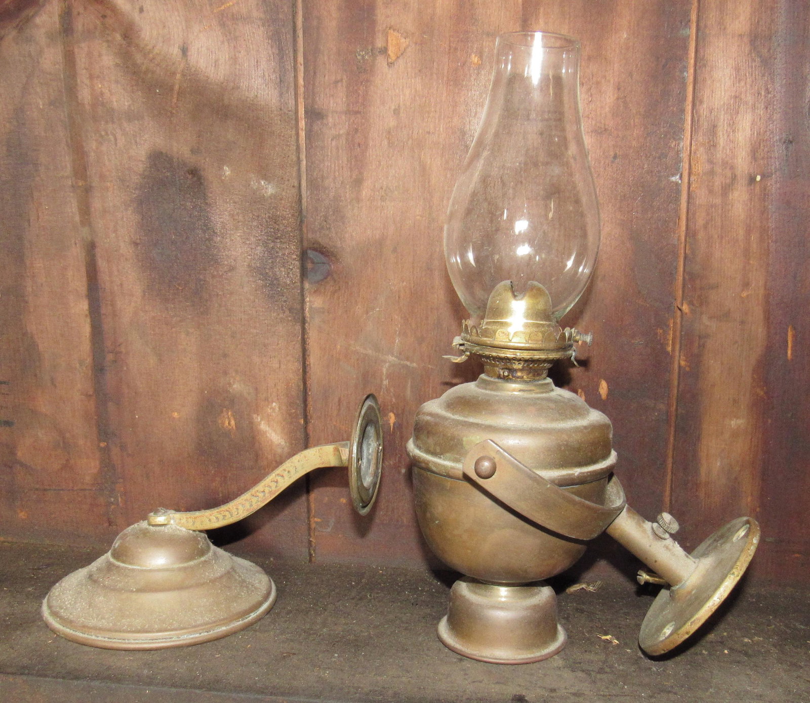 Antique Nautical Ship Lamp: Approx 3 1/2" in diameter and 10" tall. Has lipped chimney.