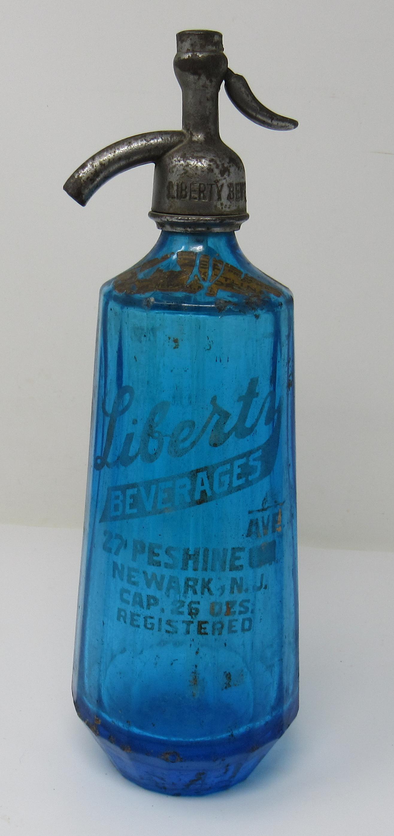 Liberty Beverages Newark NJ Seltzer Bottle: Approx 12 1/2" tall